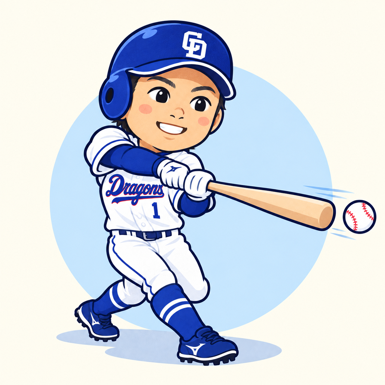 左打席でバットを振る岡林勇希のデフォルメイラスト